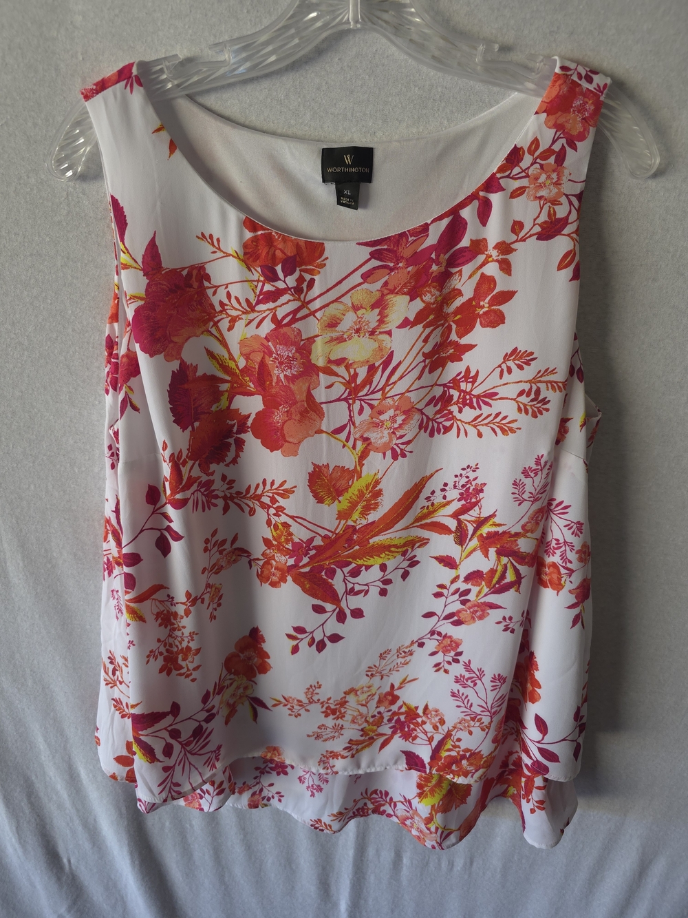 Worthington White Floral Sleeveless Blouse - Pink & Orange Print